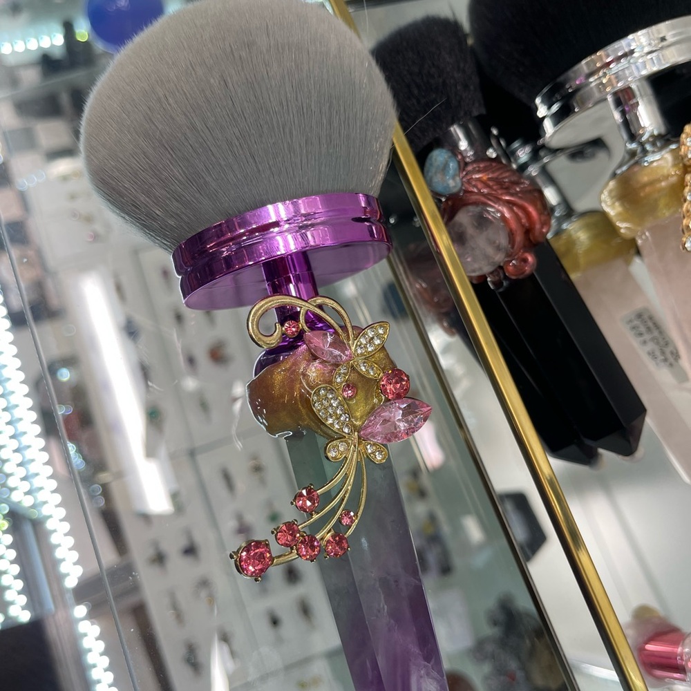 Purple Crystal Makeup Brush with Pink Jewel Accent